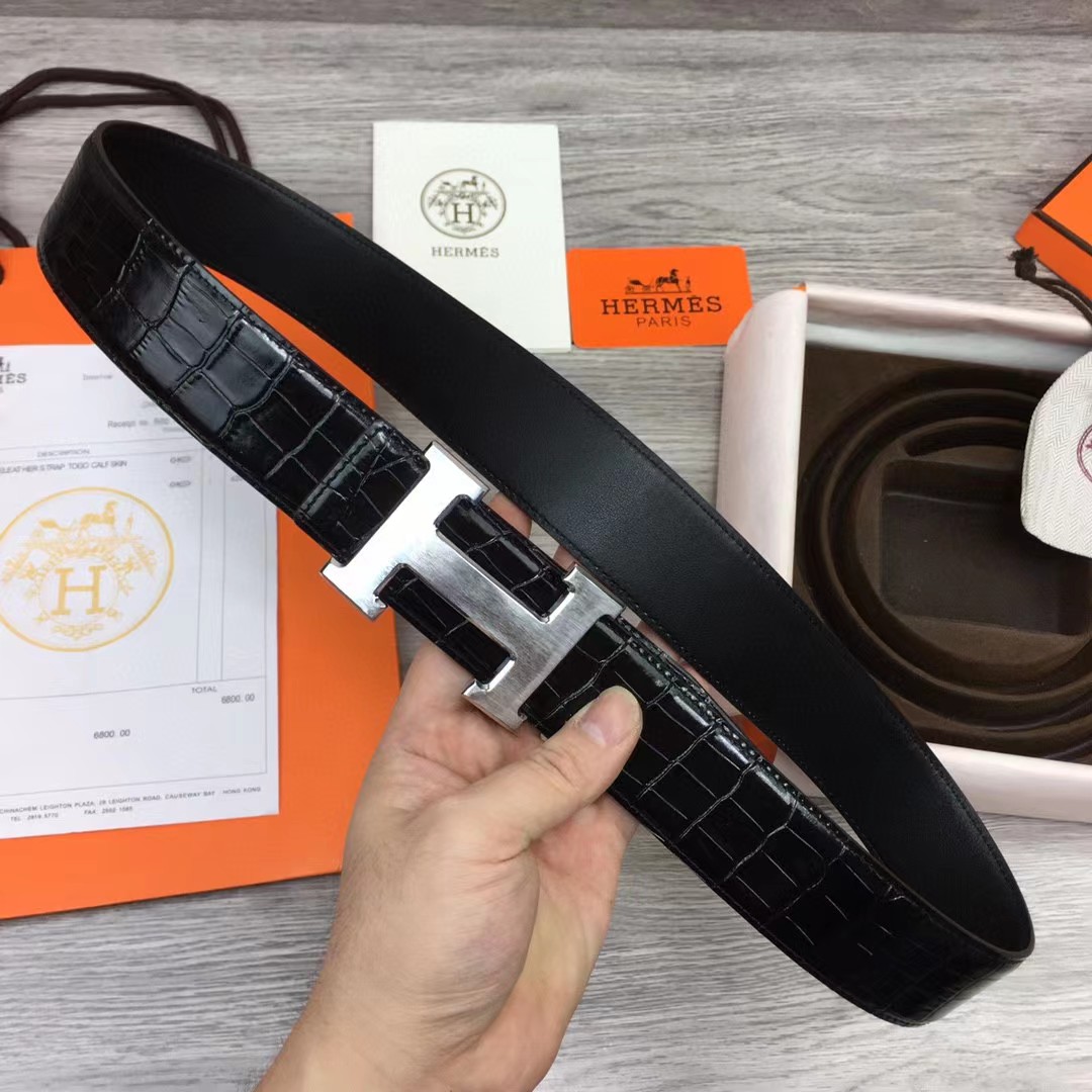 Hermes Black Leather Belt - PerfectKickZ