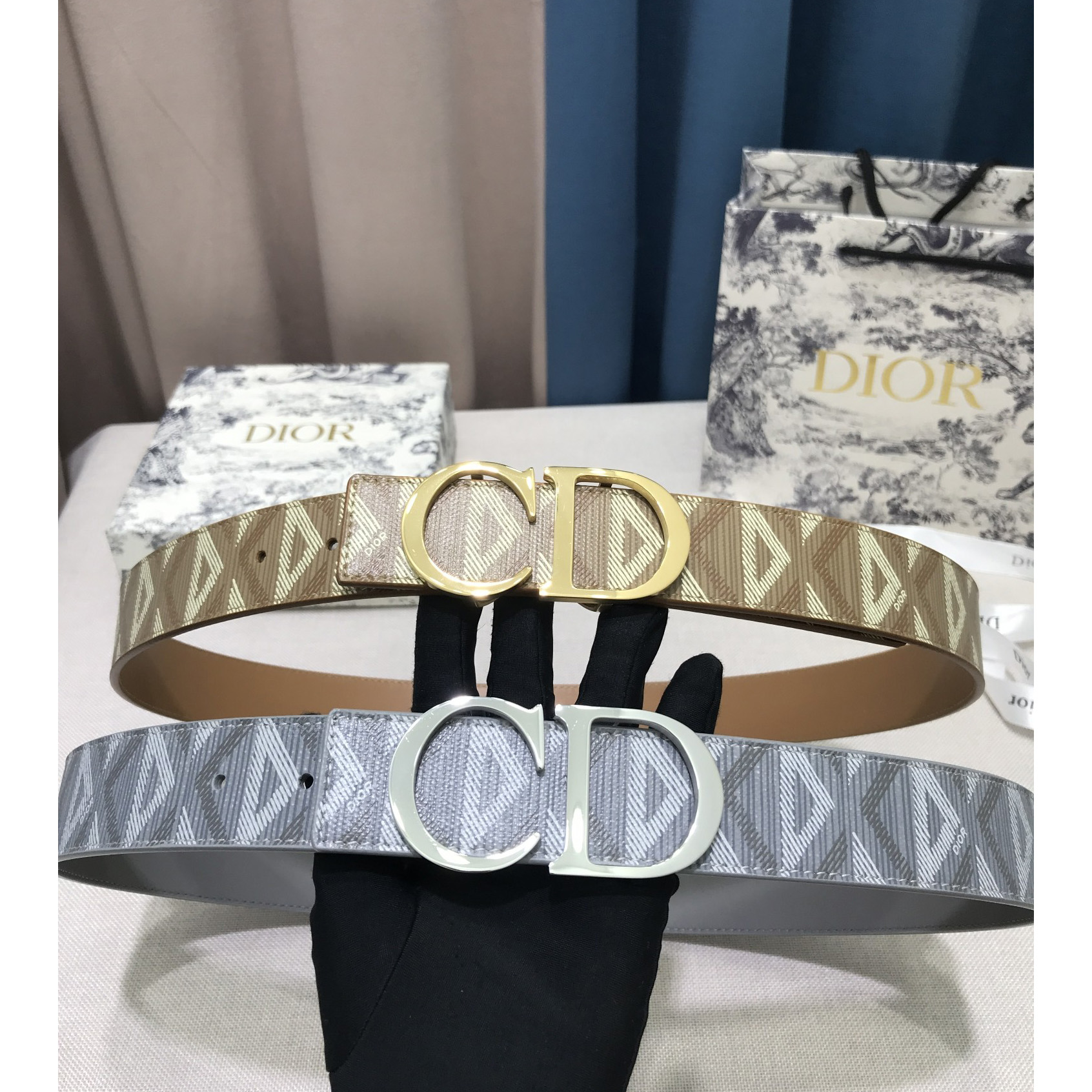 Dior CD Diamond Print  40mm Reversible Belt  - 