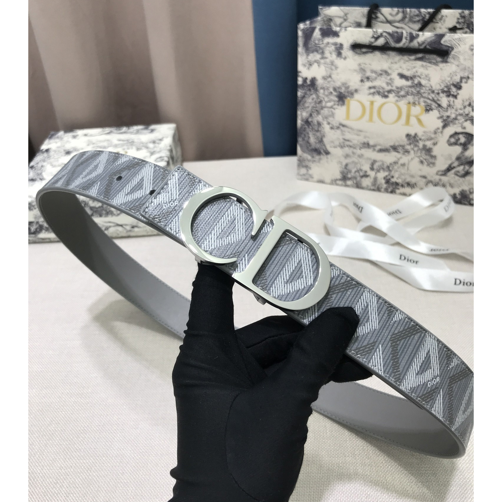 Dior CD Diamond Print  40mm Reversible Belt  - 