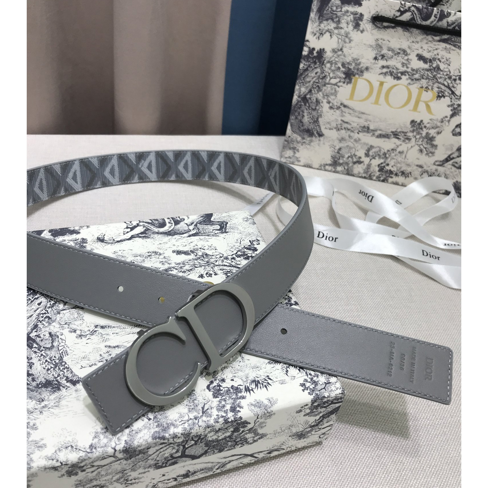 Dior CD Diamond Print  40mm Reversible Belt  - 