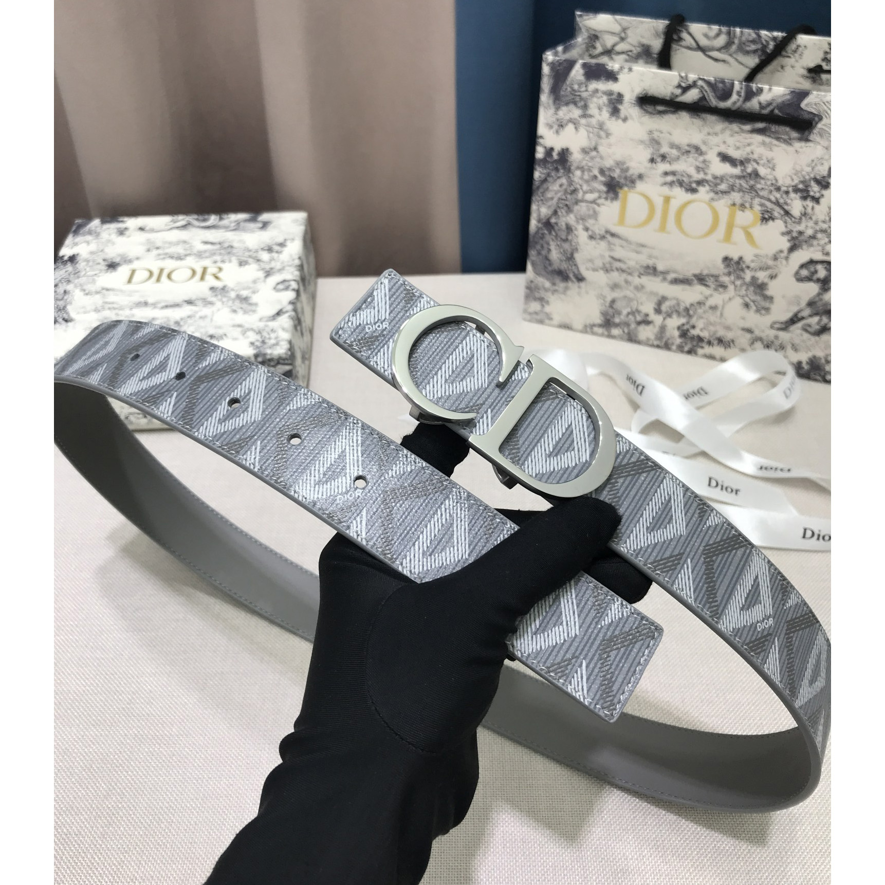 Dior CD Diamond Print  40mm Reversible Belt  - PerfectKickZ