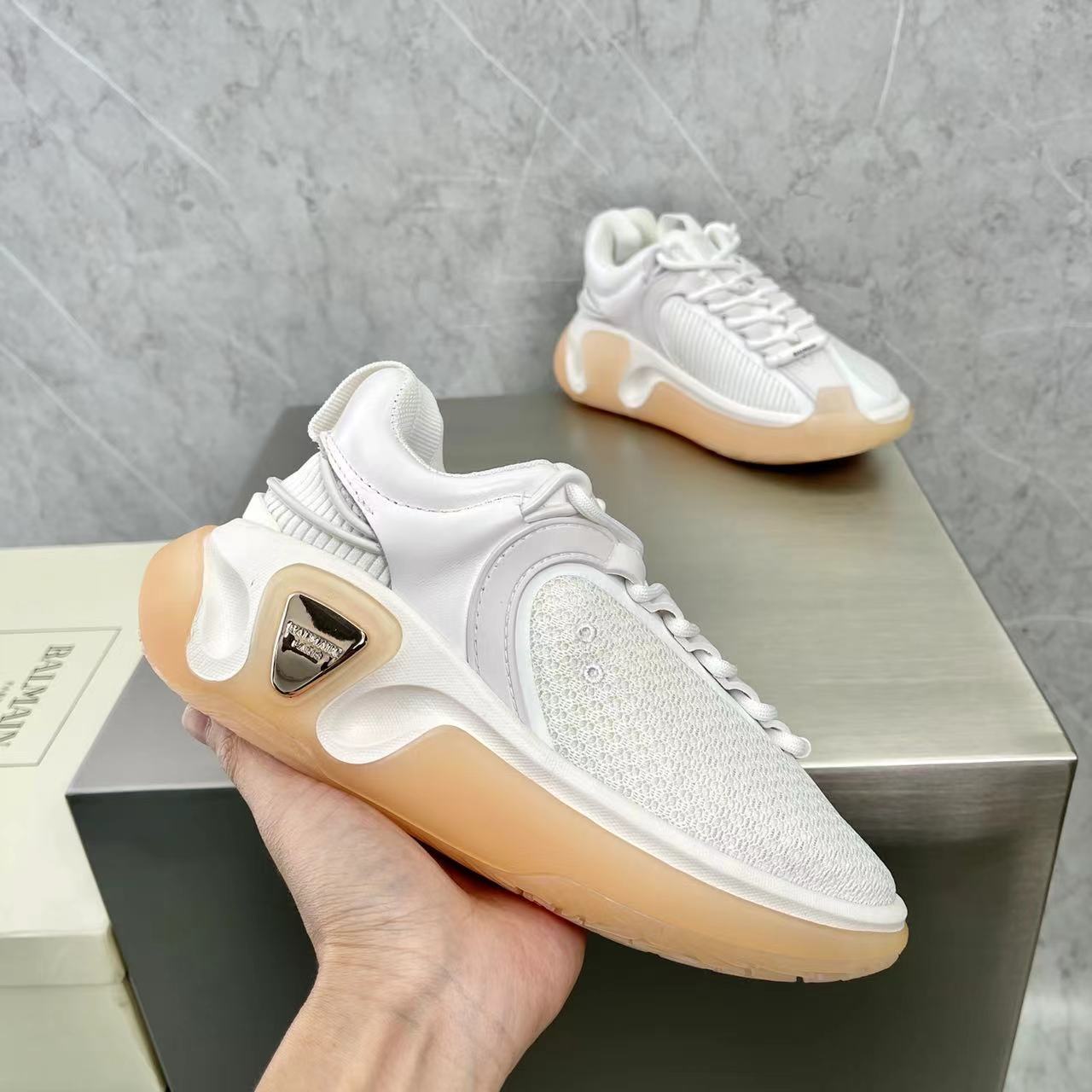 Balmain Bicolor Gummy Leather And Mesh B-Runner Sneakers - PerfectKickZ