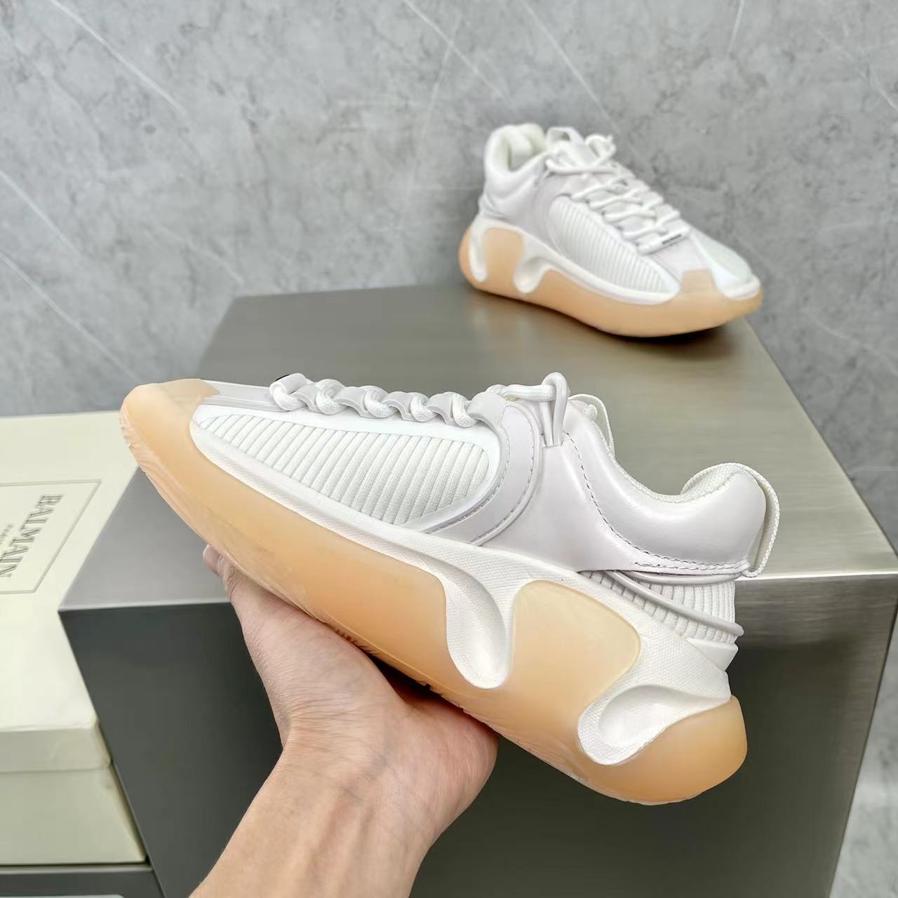 Balmain Bicolor Gummy Leather And Mesh B-Runner Sneakers - 