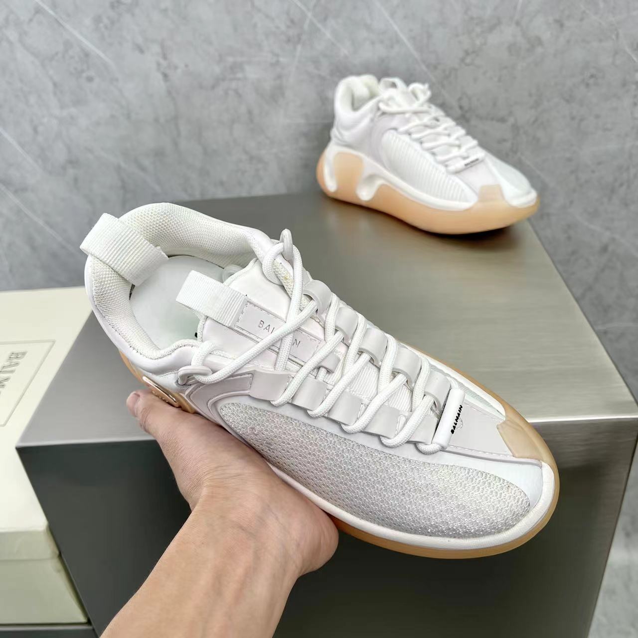 Balmain Bicolor Gummy Leather And Mesh B-Runner Sneakers - 