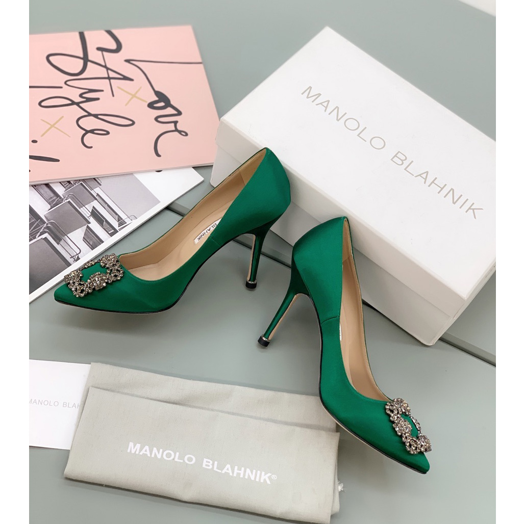 Manolo Blahnik Green Hangisi Pumps With Buckle - PerfectKickZ