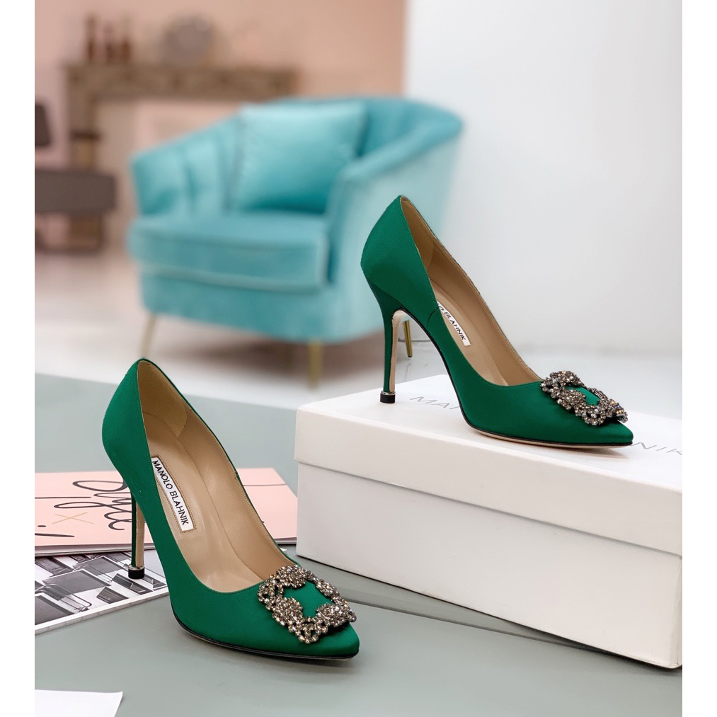 Manolo Blahnik Green Hangisi Pumps With Buckle - PerfectKickZ