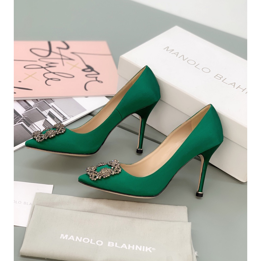 Manolo Blahnik Green Hangisi Pumps With Buckle - PerfectKickZ