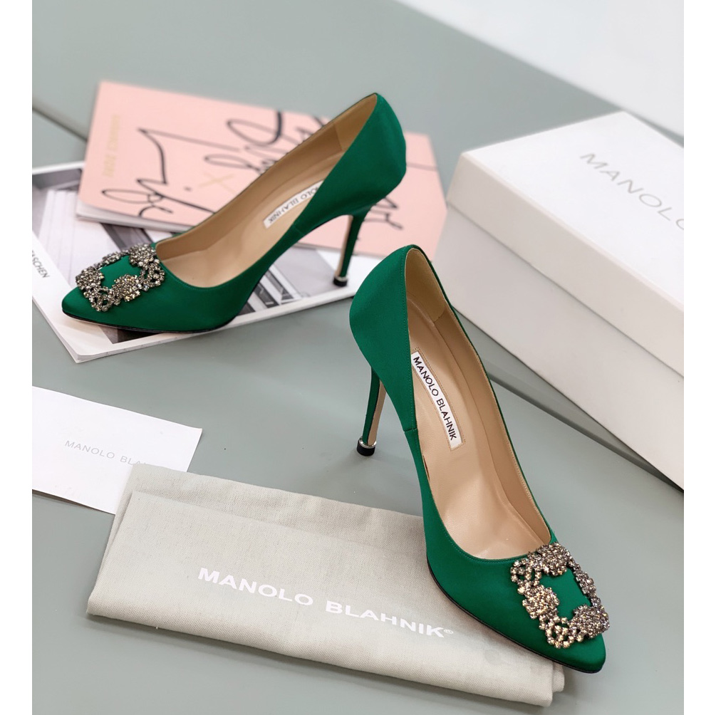 Manolo Blahnik Green Hangisi Pumps With Buckle - PerfectKickZ