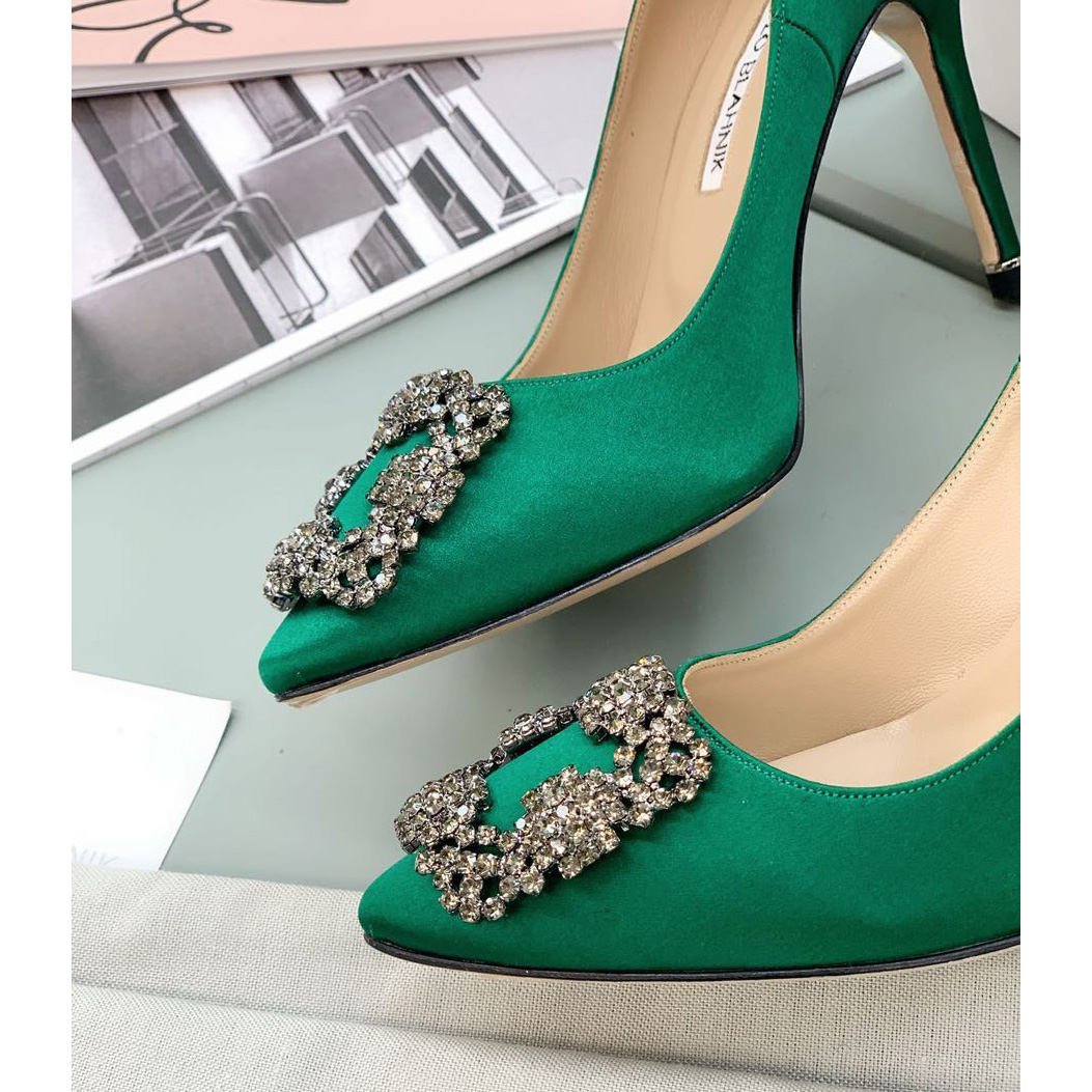 Manolo Blahnik Green Hangisi Pumps With Buckle - PerfectKickZ