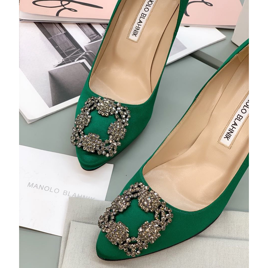 Manolo Blahnik Green Hangisi Pumps With Buckle - PerfectKickZ