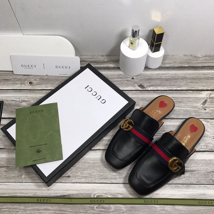 Gucci Princetown Leather Black Slipper With Double G - PerfectKickZ