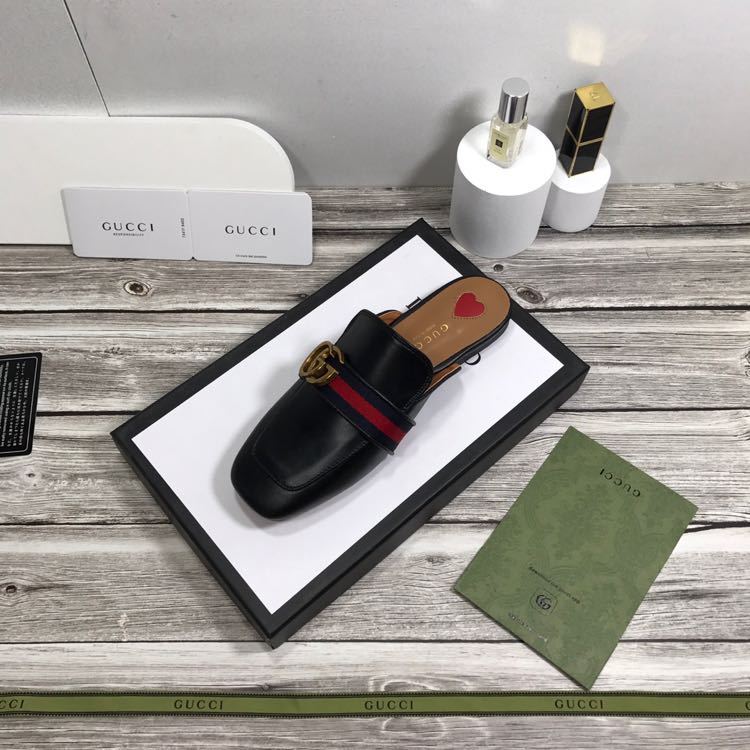Gucci Princetown Leather Black Slipper With Double G - PerfectKickZ