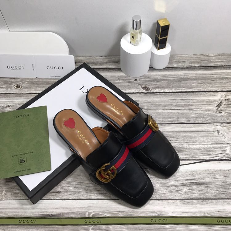 Gucci Princetown Leather Black Slipper With Double G - PerfectKickZ