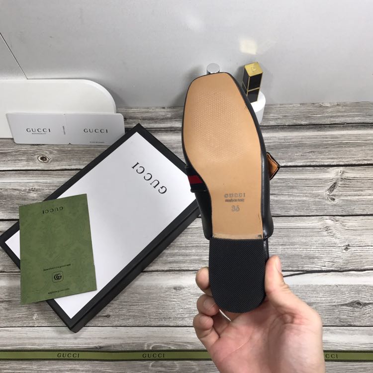Gucci Princetown Leather Black Slipper With Double G - PerfectKickZ