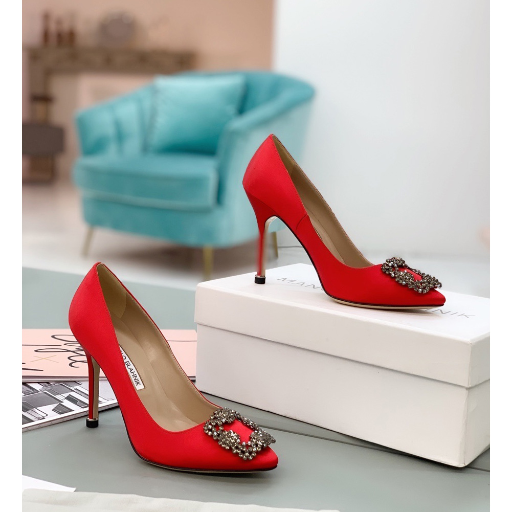 Manolo Blahnik Red Hangisi Pumps With Buckle - PerfectKickZ