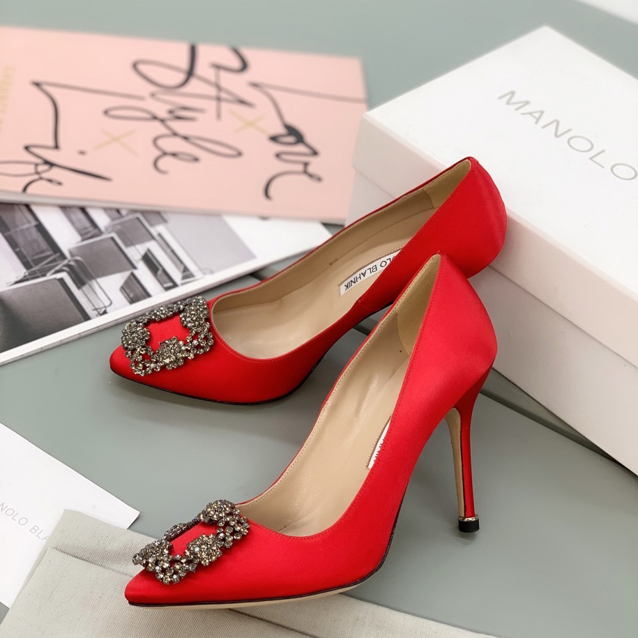 Manolo Blahnik Red Hangisi Pumps With Buckle - PerfectKickZ