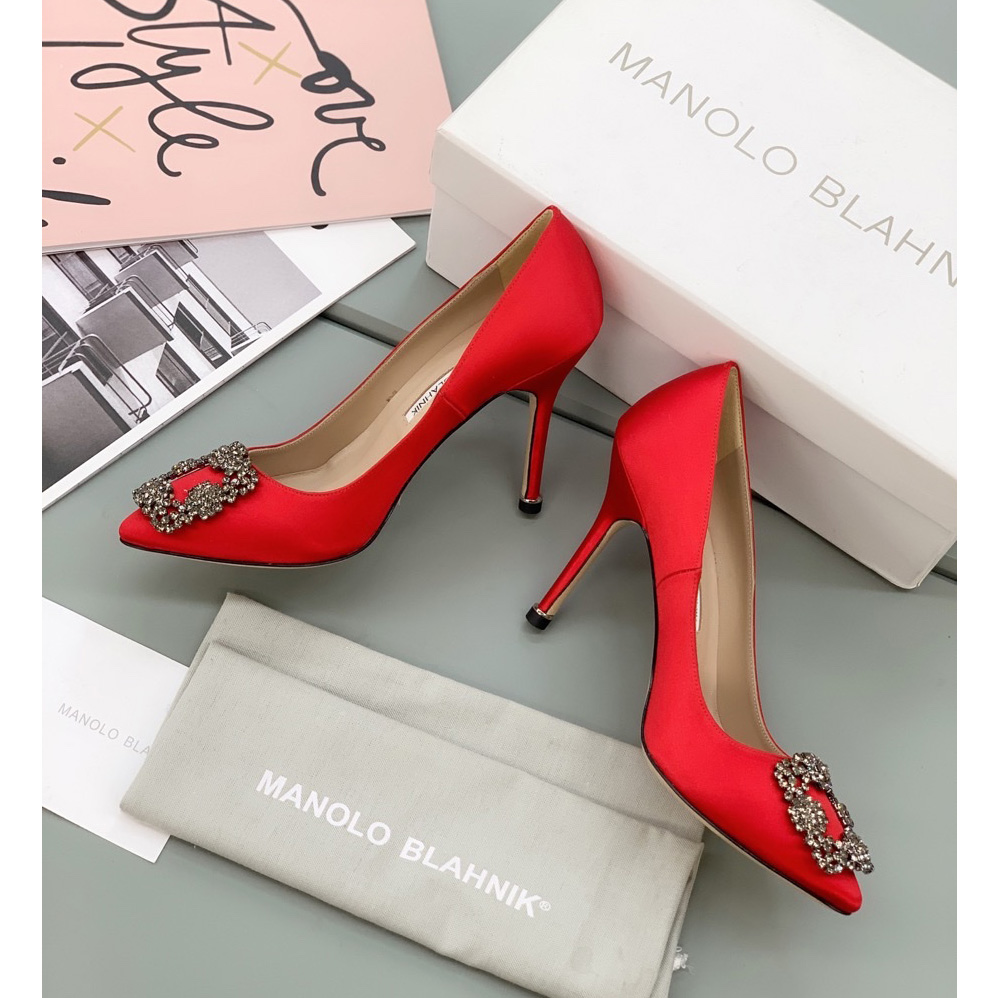 Manolo Blahnik Red Hangisi Pumps With Buckle - PerfectKickZ