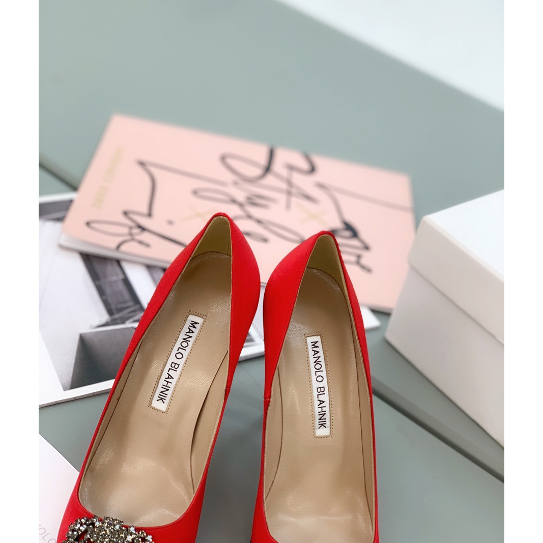 Manolo Blahnik Red Hangisi Pumps With Buckle - PerfectKickZ