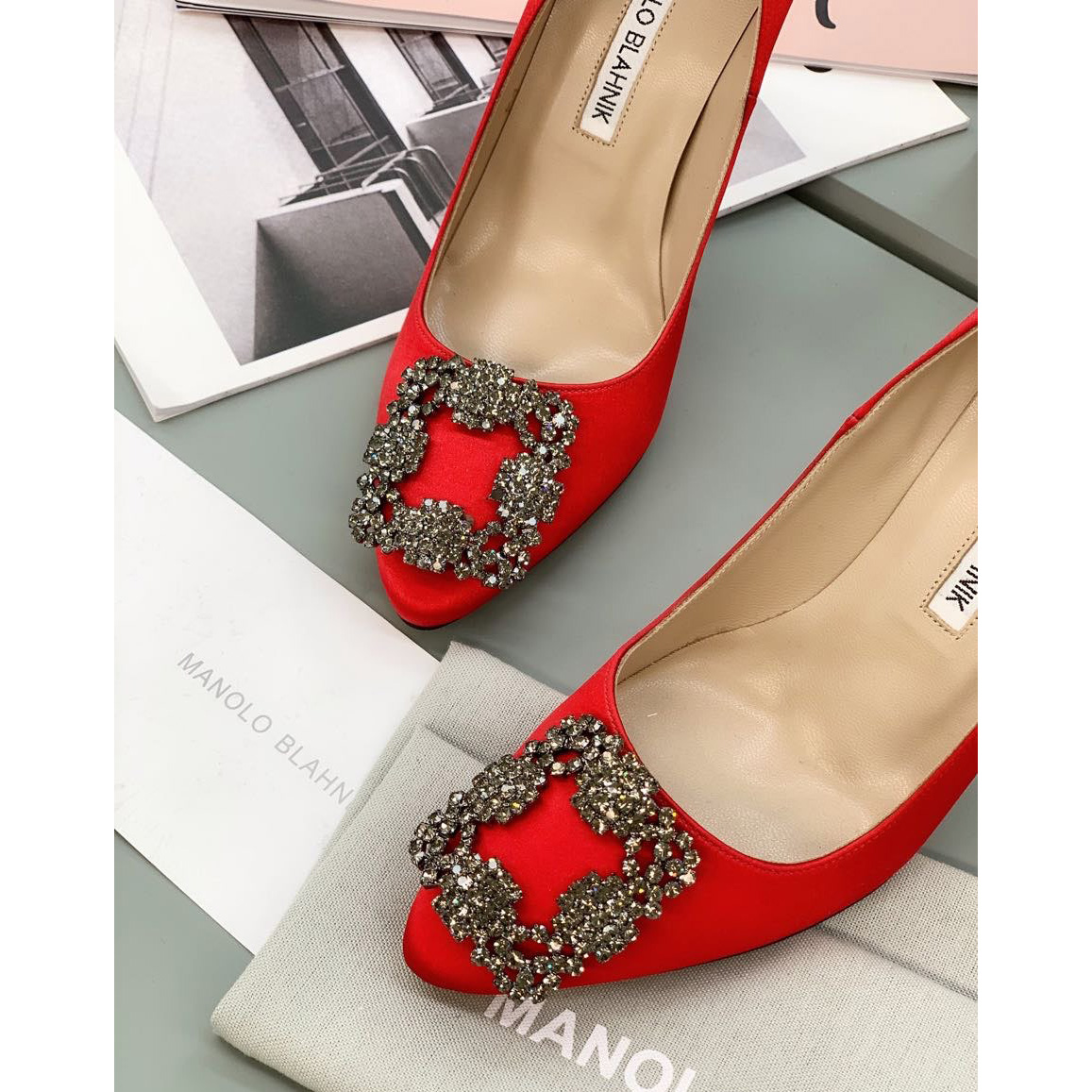 Manolo Blahnik Red Hangisi Pumps With Buckle - PerfectKickZ
