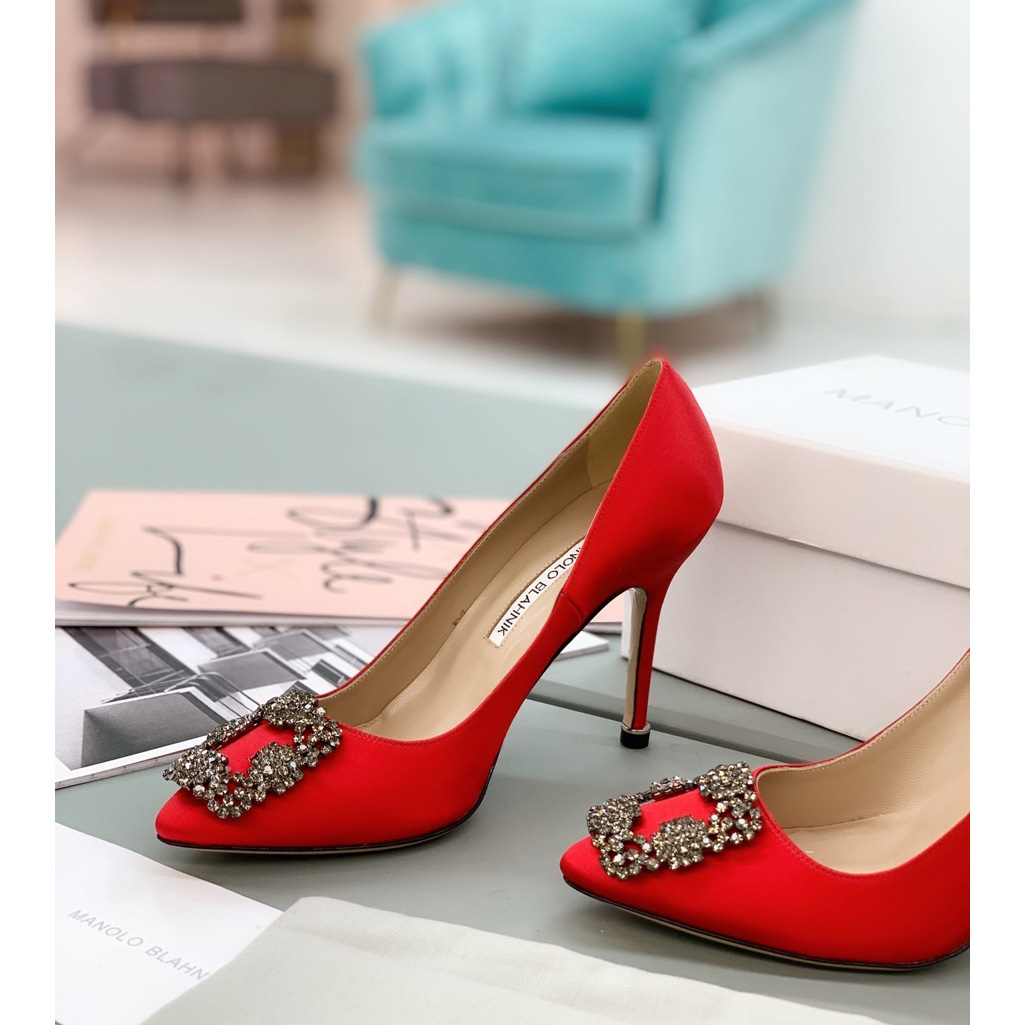 Manolo Blahnik Red Hangisi Pumps With Buckle - PerfectKickZ