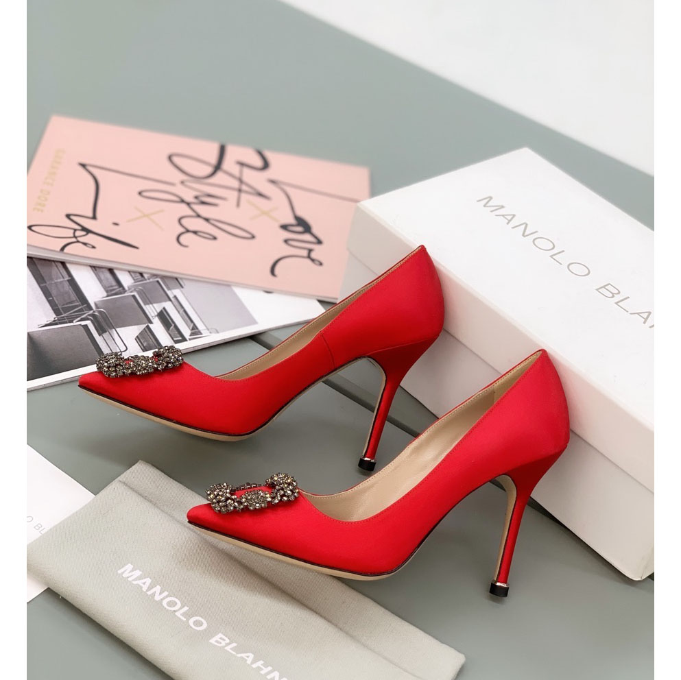 Manolo Blahnik Red Hangisi Pumps With Buckle - PerfectKickZ