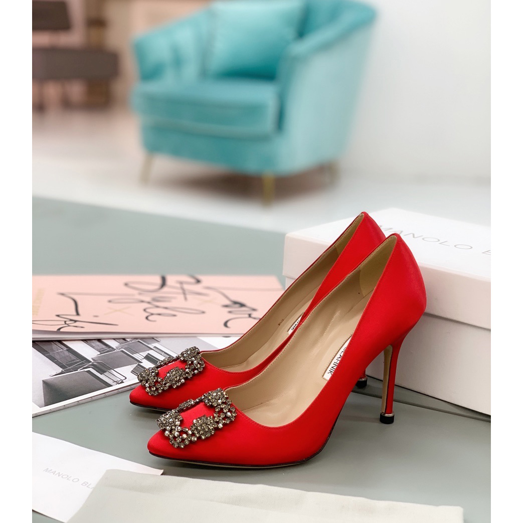 Manolo Blahnik Red Hangisi Pumps With Buckle - PerfectKickZ