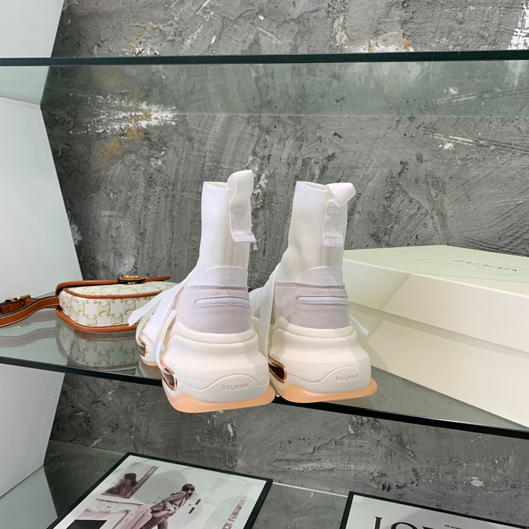 Balmain High-Top Suede And Knit Bold Sneakers  - PerfectKickZ