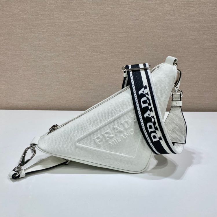 Prada Saffiano Prada Triangle Bag In White(28-18-11cm) - PerfectKickZ
