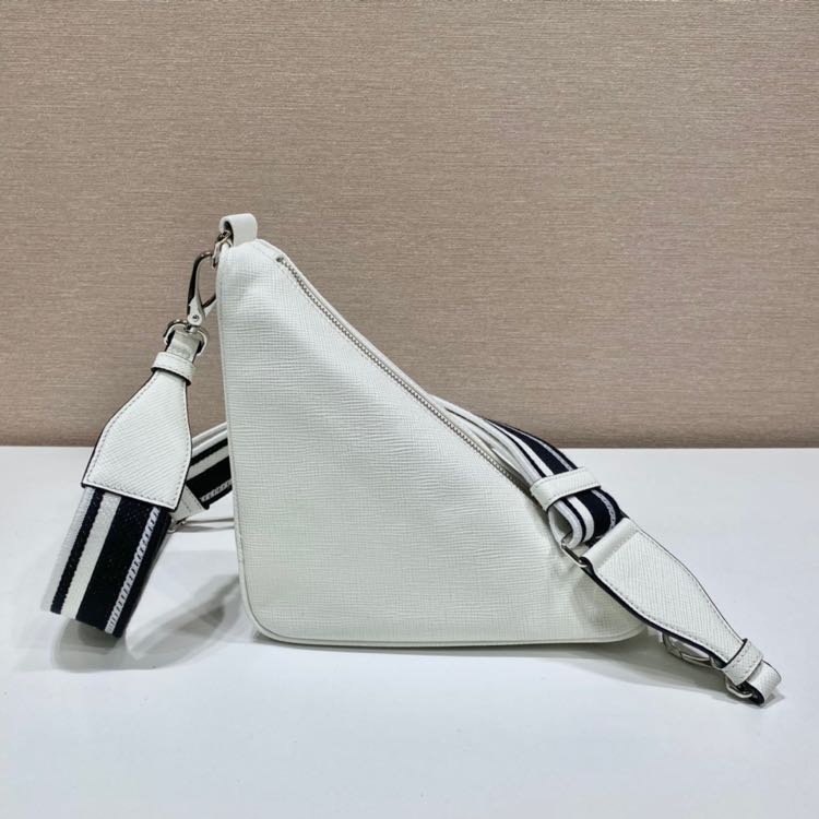 Prada Saffiano Prada Triangle Bag In White(28-18-11cm) - 