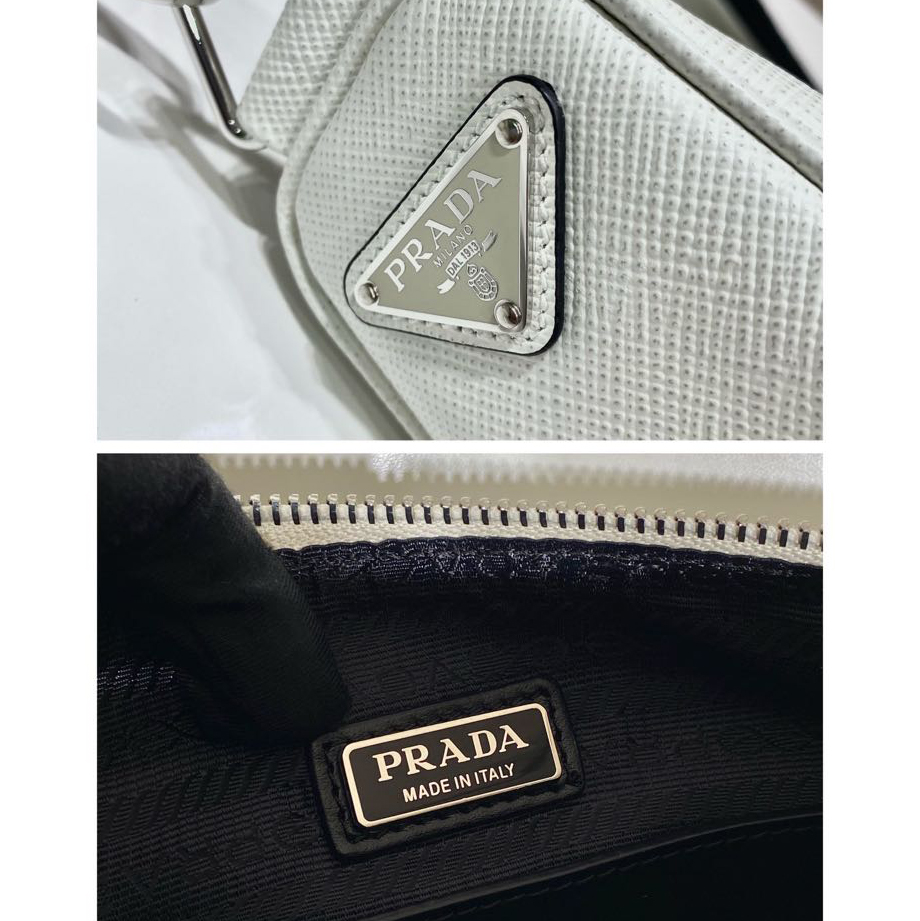 Prada Saffiano Prada Triangle Bag In White(28-18-11cm) - 