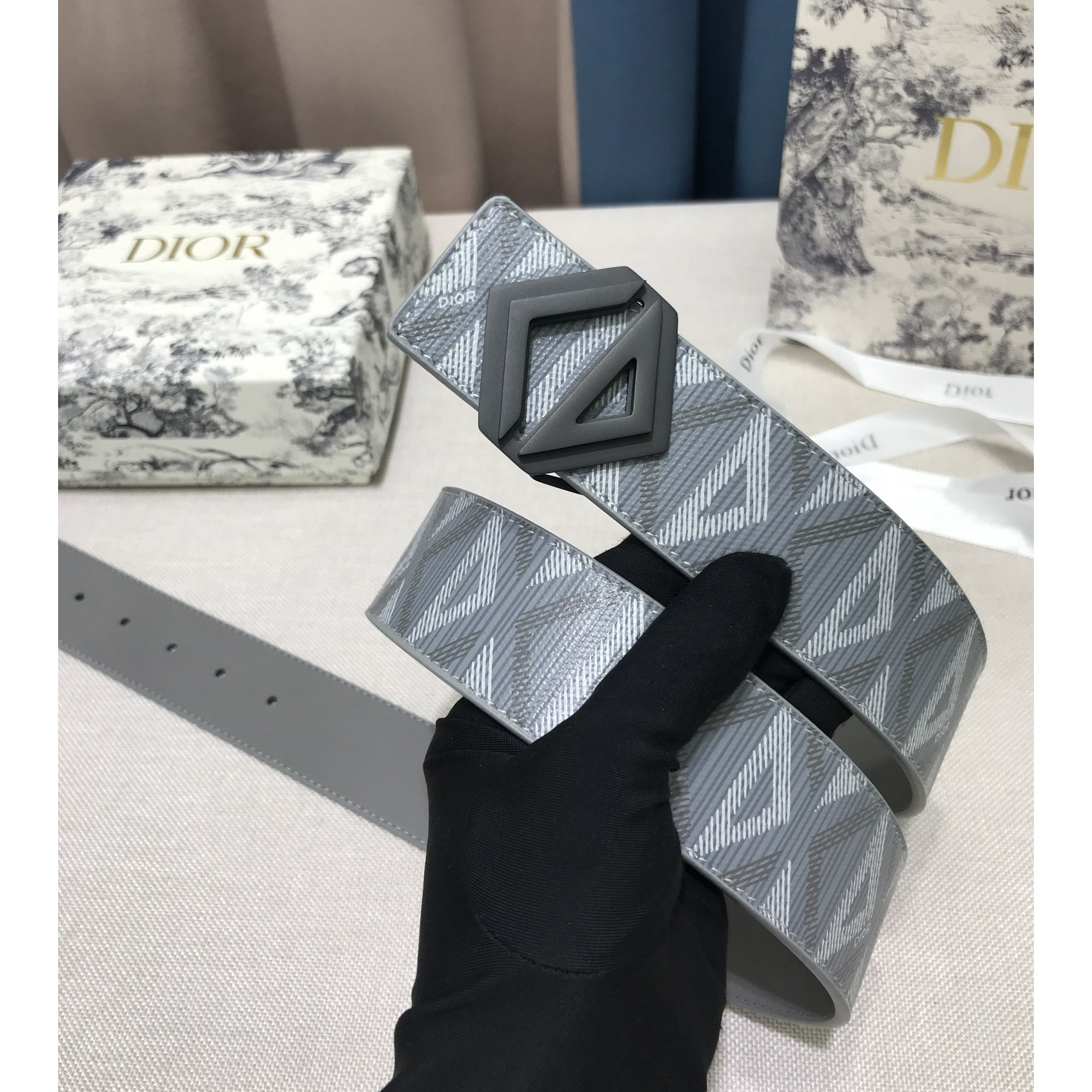 Dior CD Diamond Print  40mm Reversible Belt  - PerfectKickZ