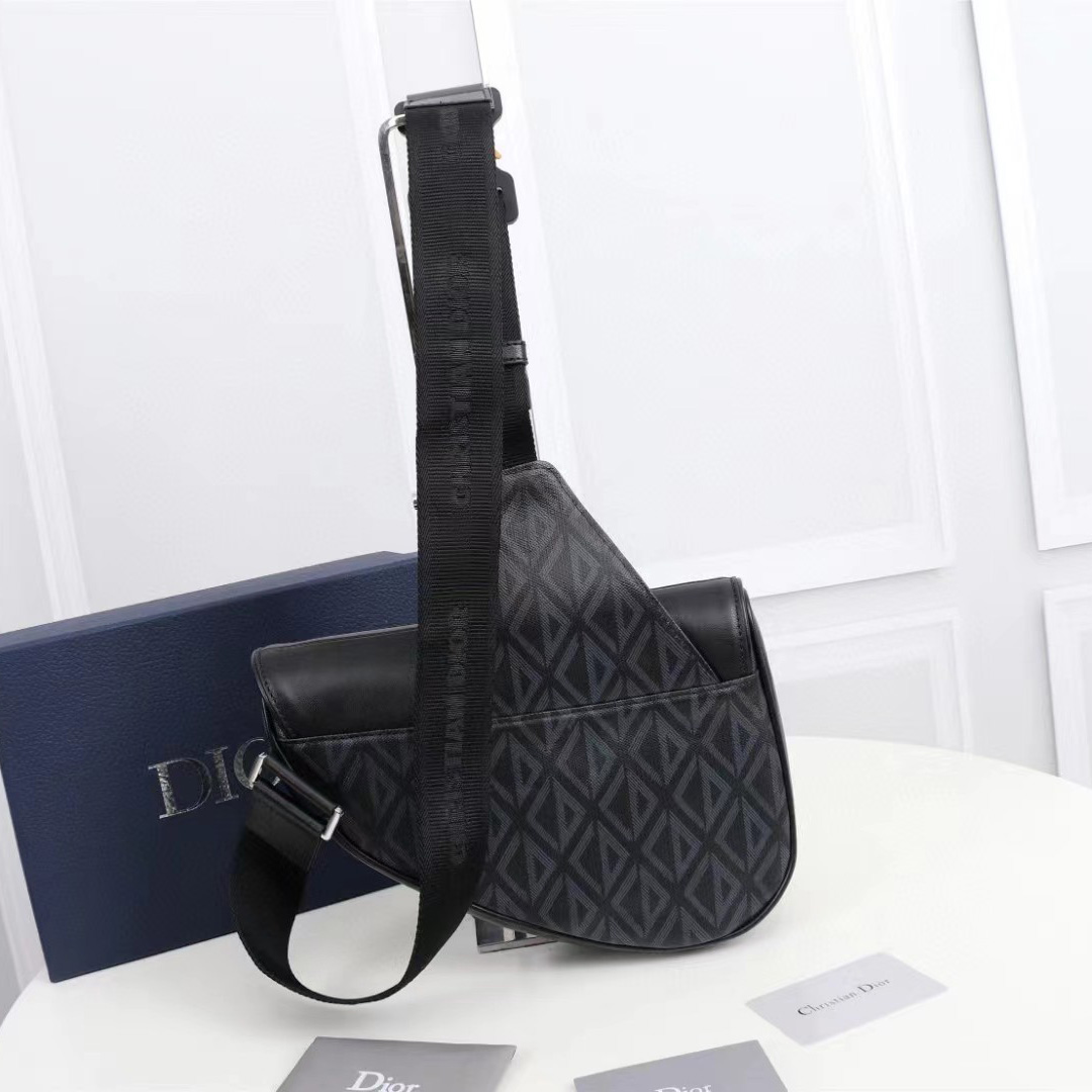 Dior Black CD Diamond Canvas And Smooth Calfskin Saddle Bag(26-19-4.5cm) - PerfectKickZ