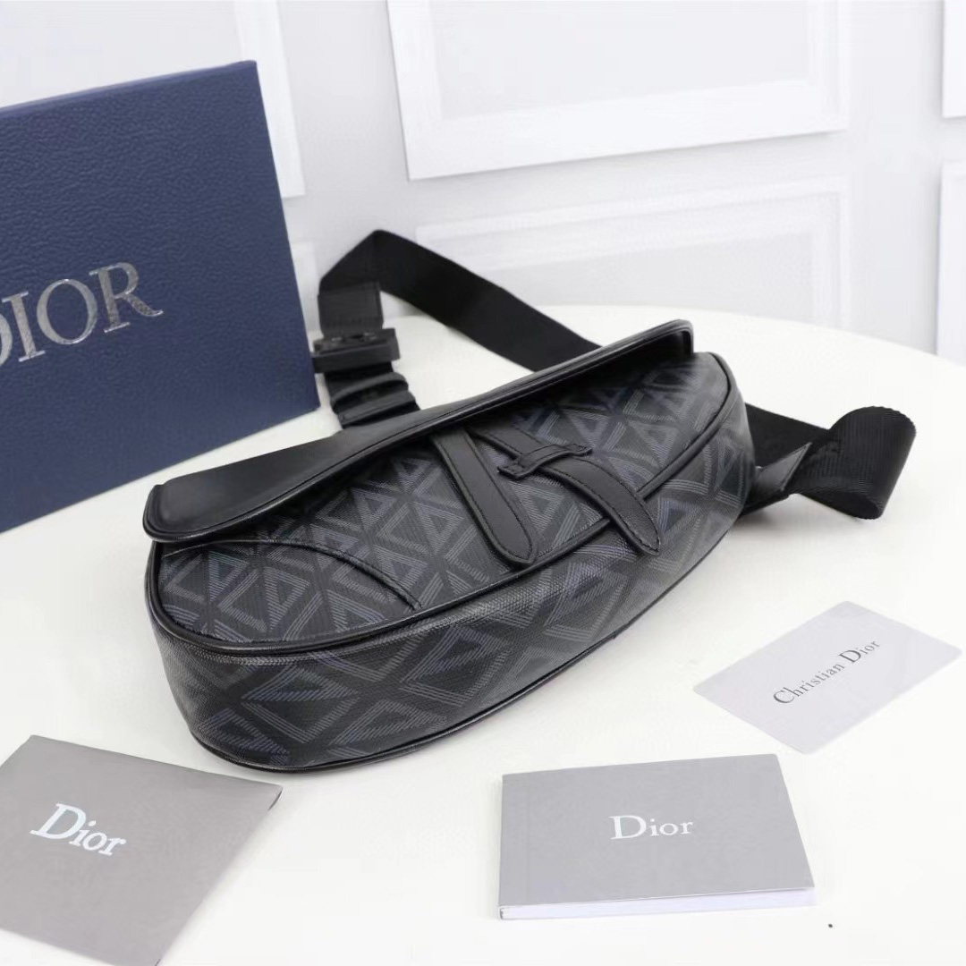 Dior Black CD Diamond Canvas And Smooth Calfskin Saddle Bag(26-19-4.5cm) - PerfectKickZ