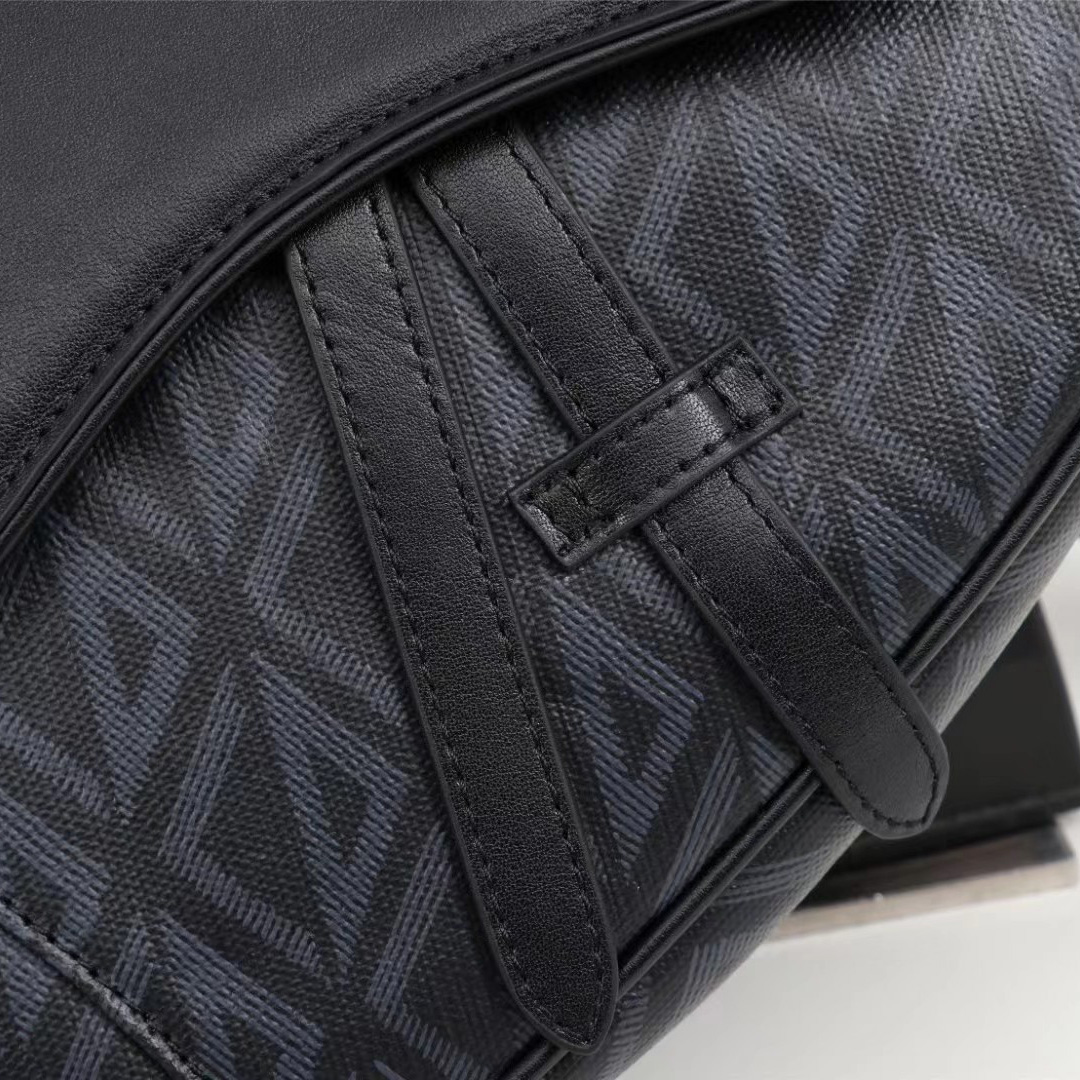 Dior Black CD Diamond Canvas And Smooth Calfskin Saddle Bag(26-19-4.5cm) - PerfectKickZ
