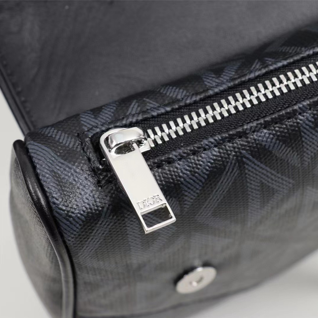 Dior Black CD Diamond Canvas And Smooth Calfskin Saddle Bag(26-19-4.5cm) - PerfectKickZ