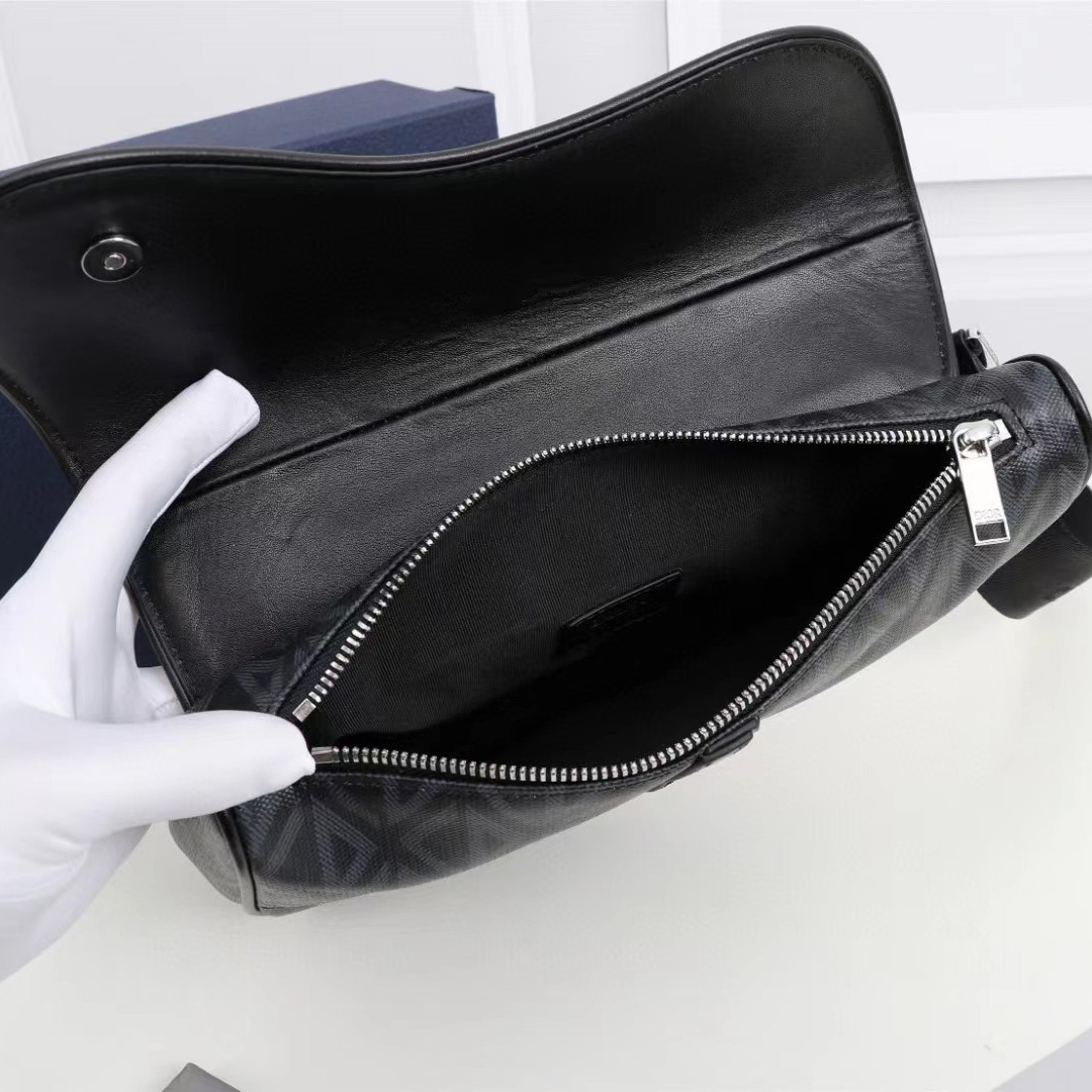Dior Black CD Diamond Canvas And Smooth Calfskin Saddle Bag(26-19-4.5cm) - PerfectKickZ