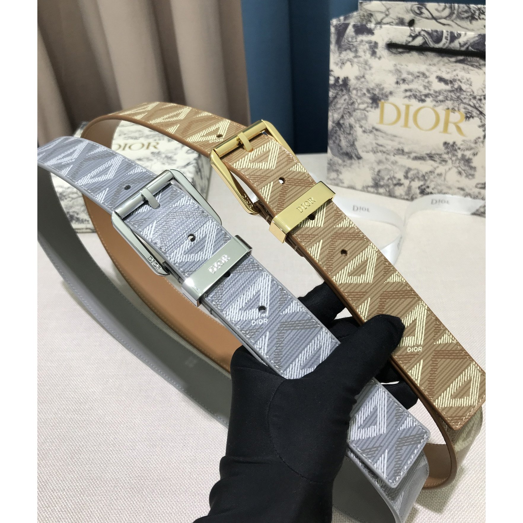 Dior CD Diamond Print  35mm Belt  - PerfectKickZ