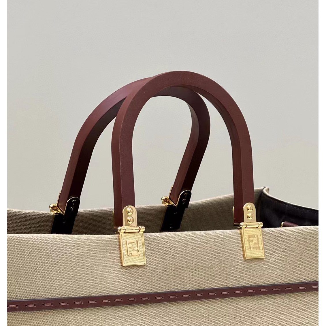 Fendi Sunshine Medium Beige Canvas Bag(35-31-17cm) - PerfectKickZ