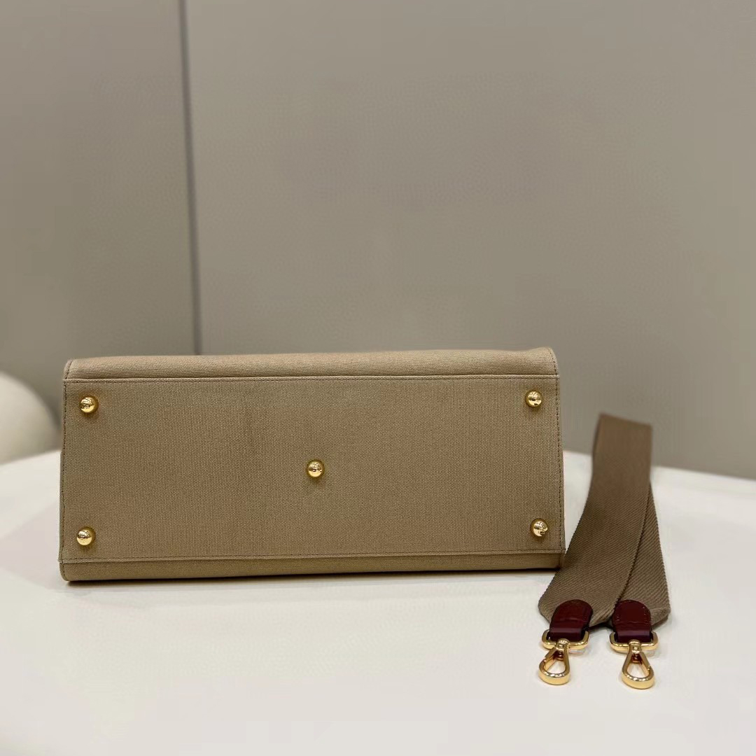 Fendi Sunshine Medium Beige Canvas Bag(35-31-17cm) - PerfectKickZ