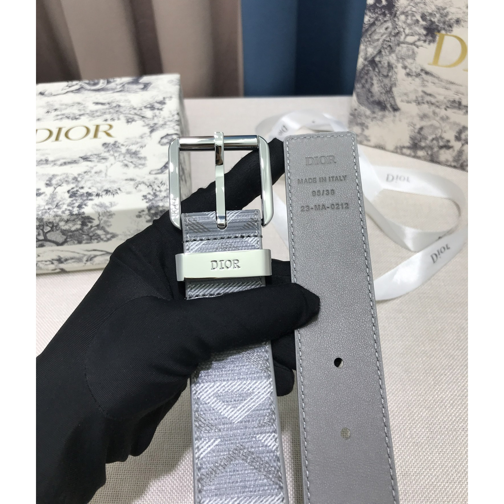 Dior CD Diamond Print  35mm Belt  - PerfectKickZ