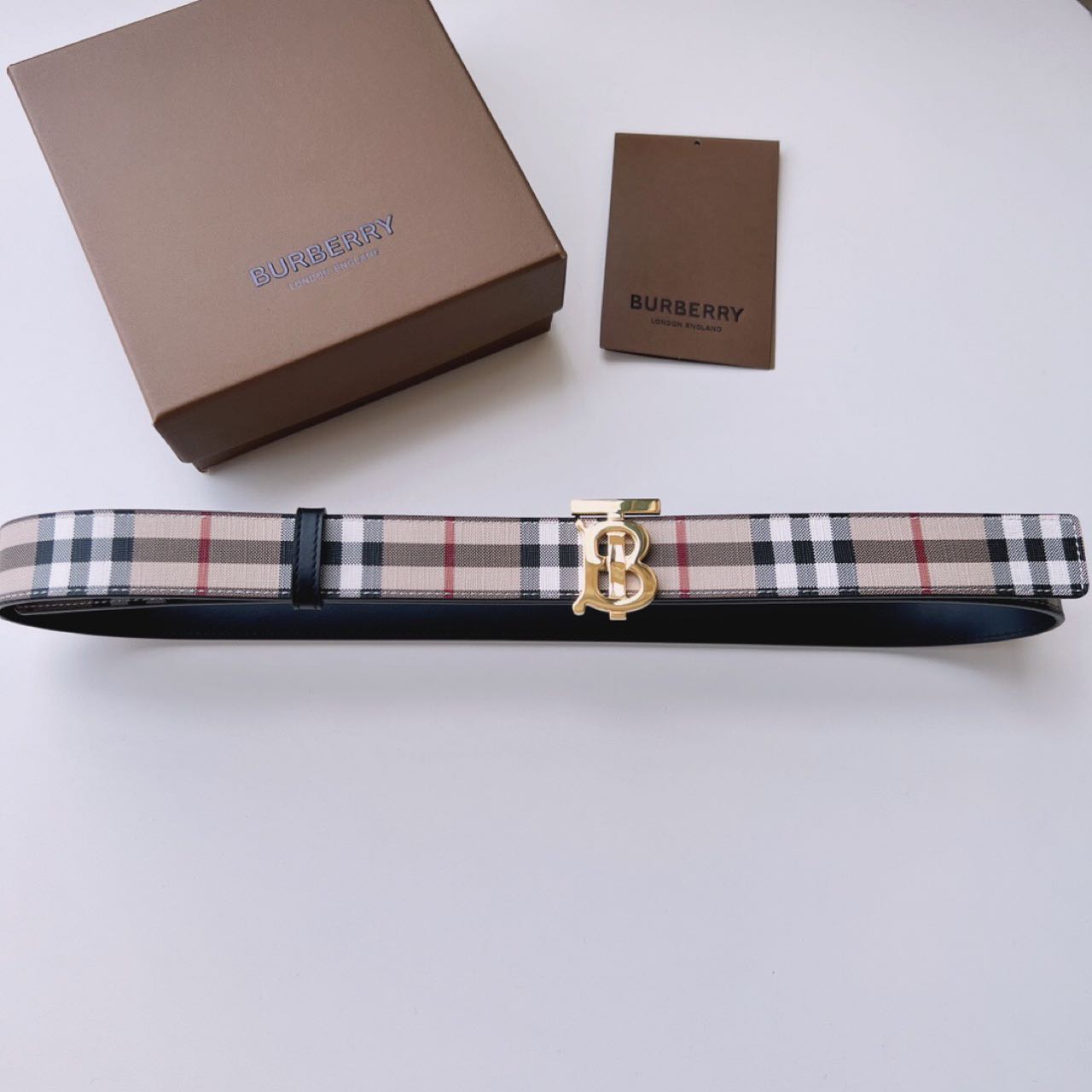 Burberry TB Monogram Vintage Check Belt - PerfectKickZ