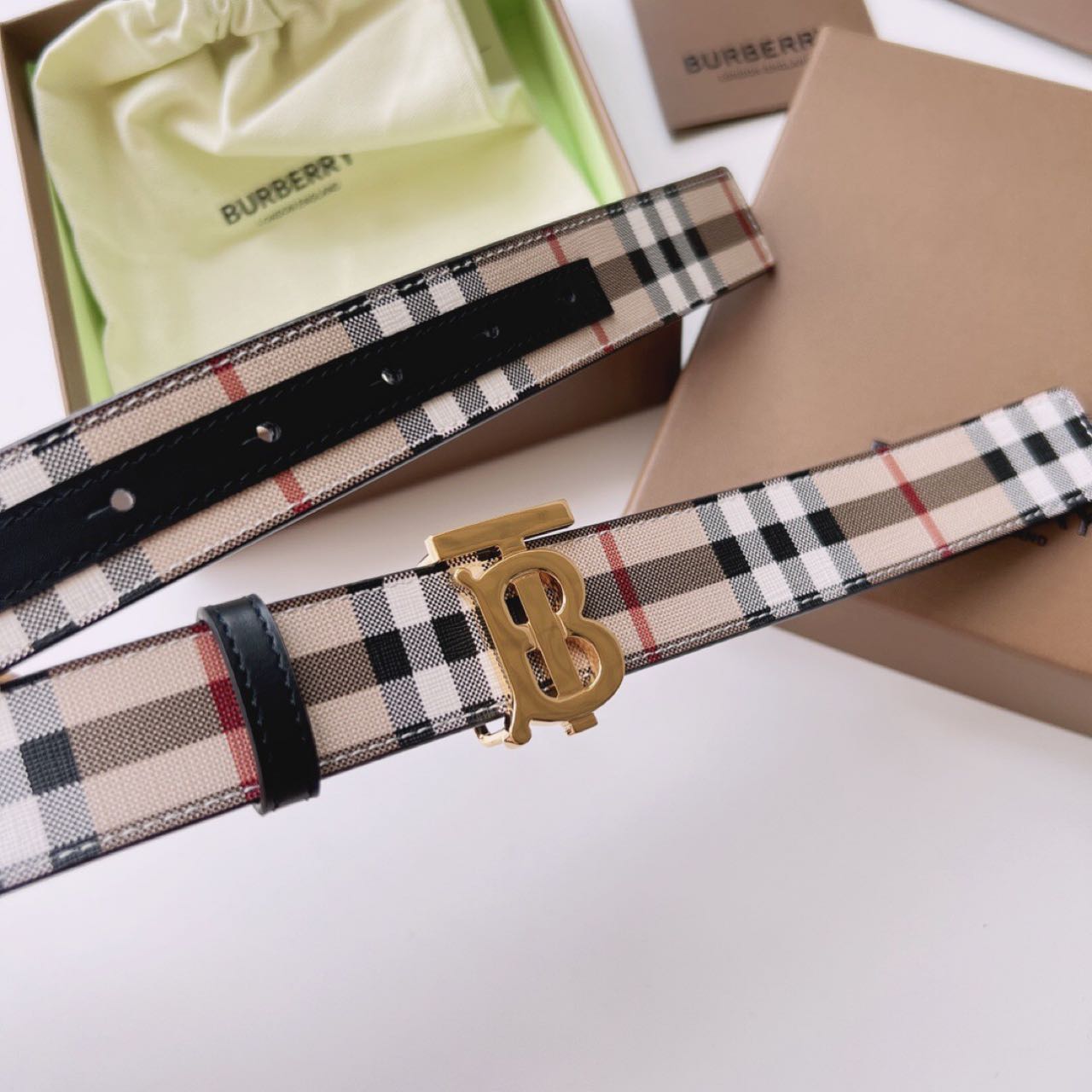 Burberry TB Monogram Vintage Check Belt - PerfectKickZ