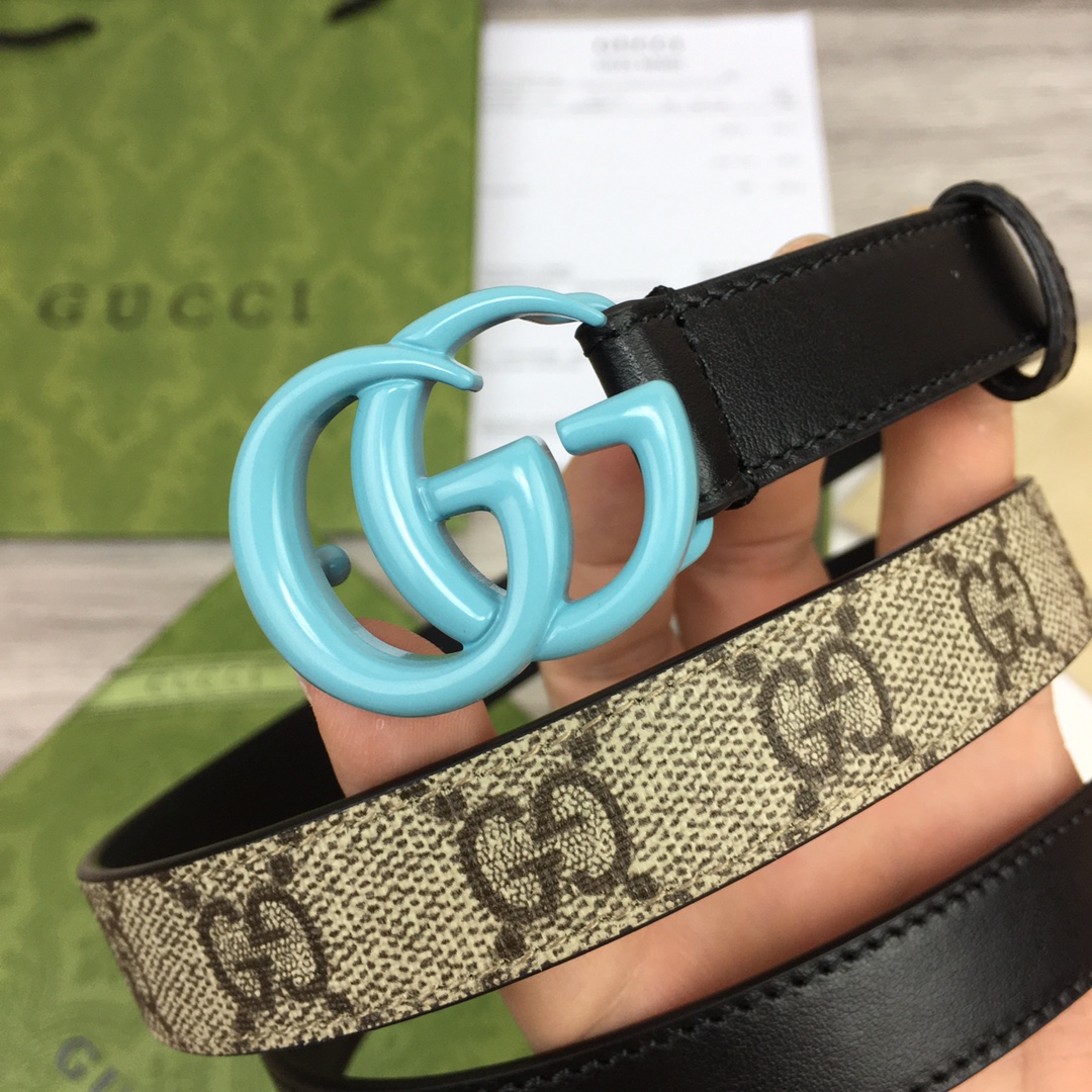Gucci  Leather Belt With Double G Buckle  (2cm) - PerfectKickZ