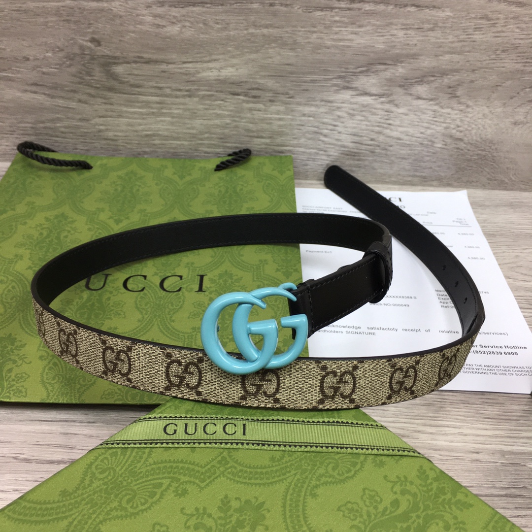 Gucci  Leather Belt With Double G Buckle  (2cm) - PerfectKickZ