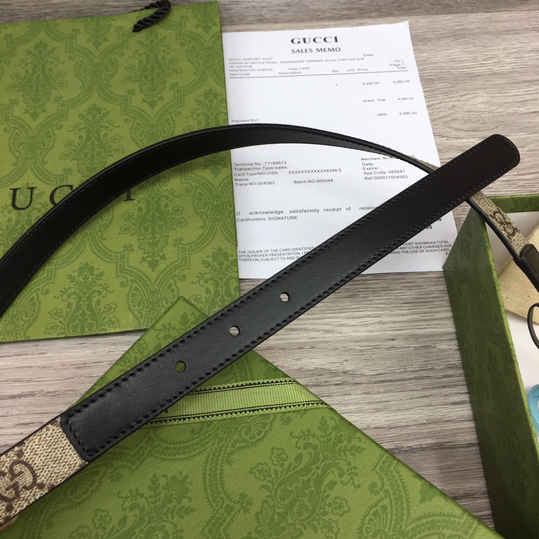 Gucci  Leather Belt With Double G Buckle  (2cm) - PerfectKickZ