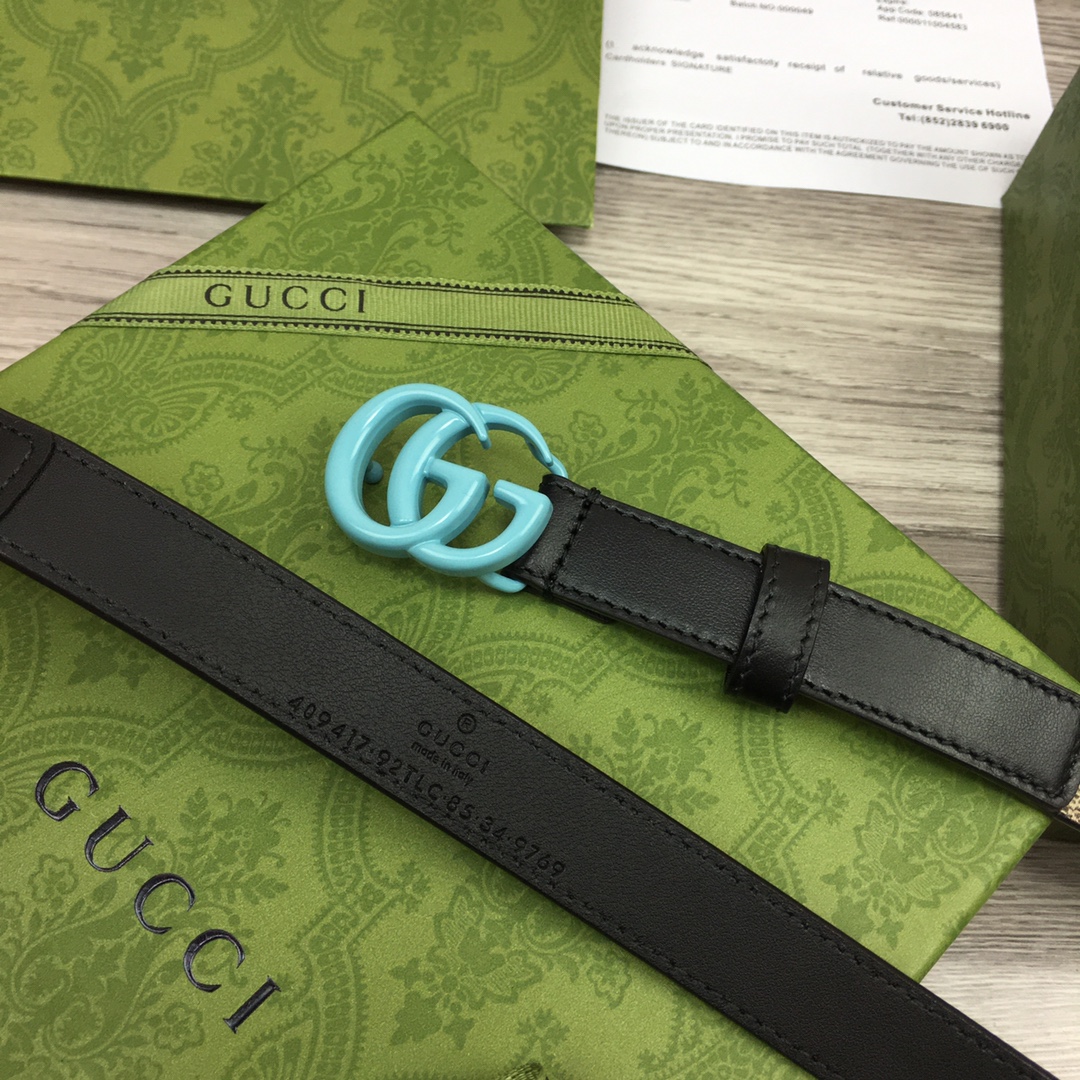 Gucci  Leather Belt With Double G Buckle  (2cm) - PerfectKickZ