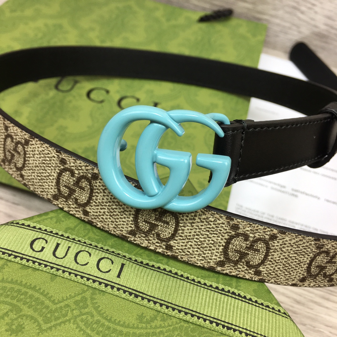 Gucci  Leather Belt With Double G Buckle  (2cm) - PerfectKickZ