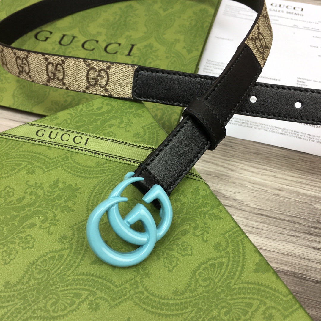Gucci  Leather Belt With Double G Buckle  (2cm) - PerfectKickZ