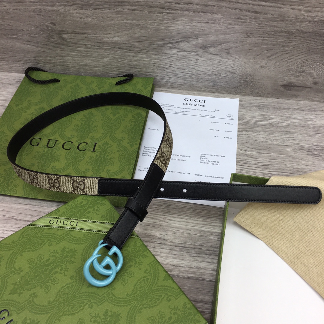 Gucci  Leather Belt With Double G Buckle  (2cm) - PerfectKickZ