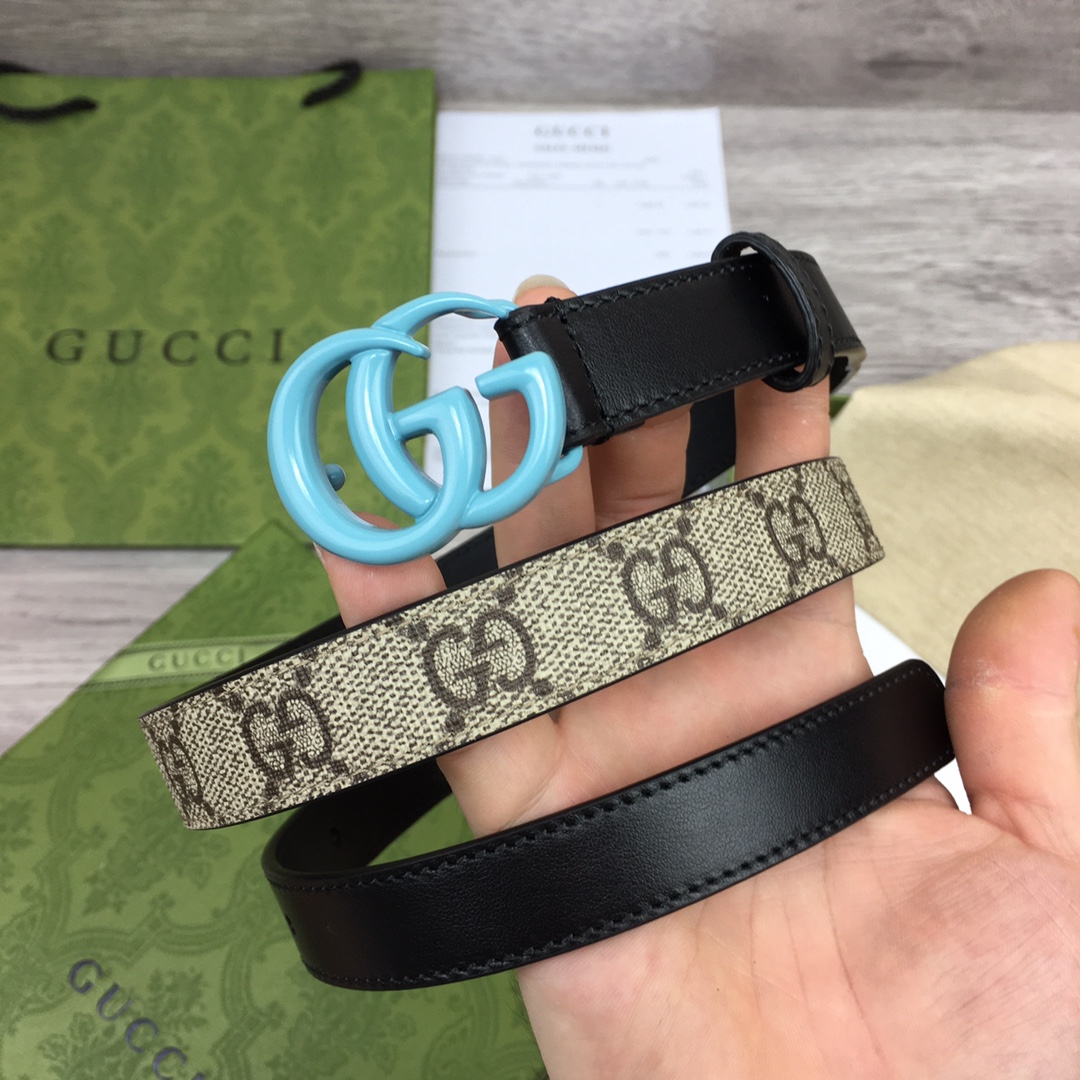 Gucci  Leather Belt With Double G Buckle  (2cm) - PerfectKickZ